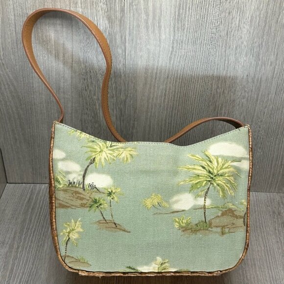 Fossil Womens Handbag Palm Beach Print Woven Rattan Purse Shoulder Bag Green - Picture 2 of 11